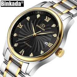 BINKADA Лидирующий бренд для мужчин механические часы Автоматическая Дата повседневное Роскошные мужской Кристалл маркер Reloj Hombre Relogio Masculino