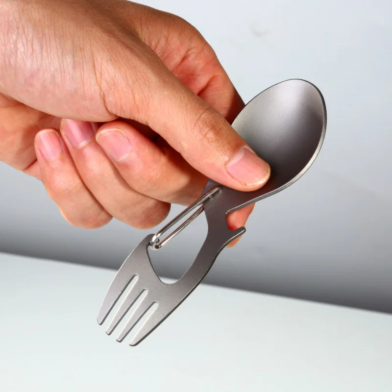 3 в 1 Многофункциональный инструмент из титана Spork многофункциональная Ложка Вилка карабин открывалка для бутылок походная посуда для пикника