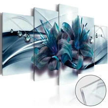 5 Pieces Canvas Wall ArtWater Drop Blue Lily Flower Abstract Exquisite Background Home Decoratives Paintings Framed PJMT- (31)