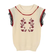 GRUIICEEN Новая Модная трикотажная футболка с вышивкой Весенняя женская футболка с кружевным рукавом