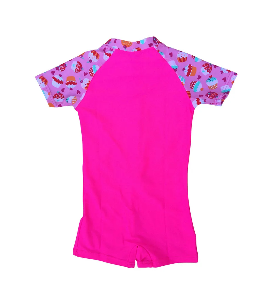 Sunsuit для девочек Bonverano(TM) UPF 50+ защита от УФ-лучей S/S передняя молния розовый Рашгард