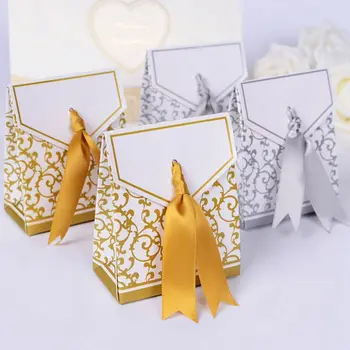 

10Pcs Creative Golden Silver Ribbon Candy Biscuit Packaging Bag Shopping Bag Wedding Baby Birthday Party Supplies Gift Bag