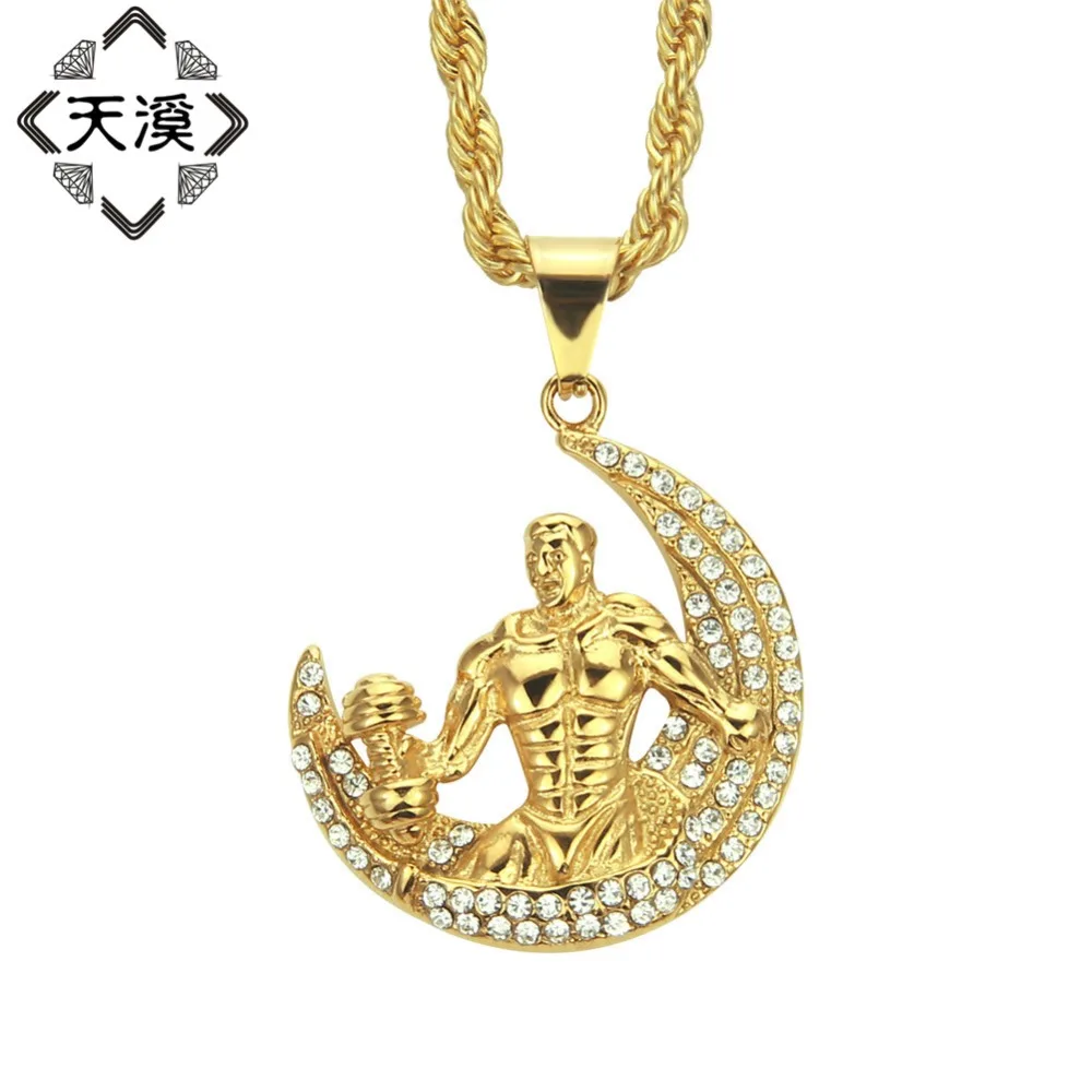 Casual Sporty Crystal Dumbbell Necklaces & Pendant Fitness Muscle Men