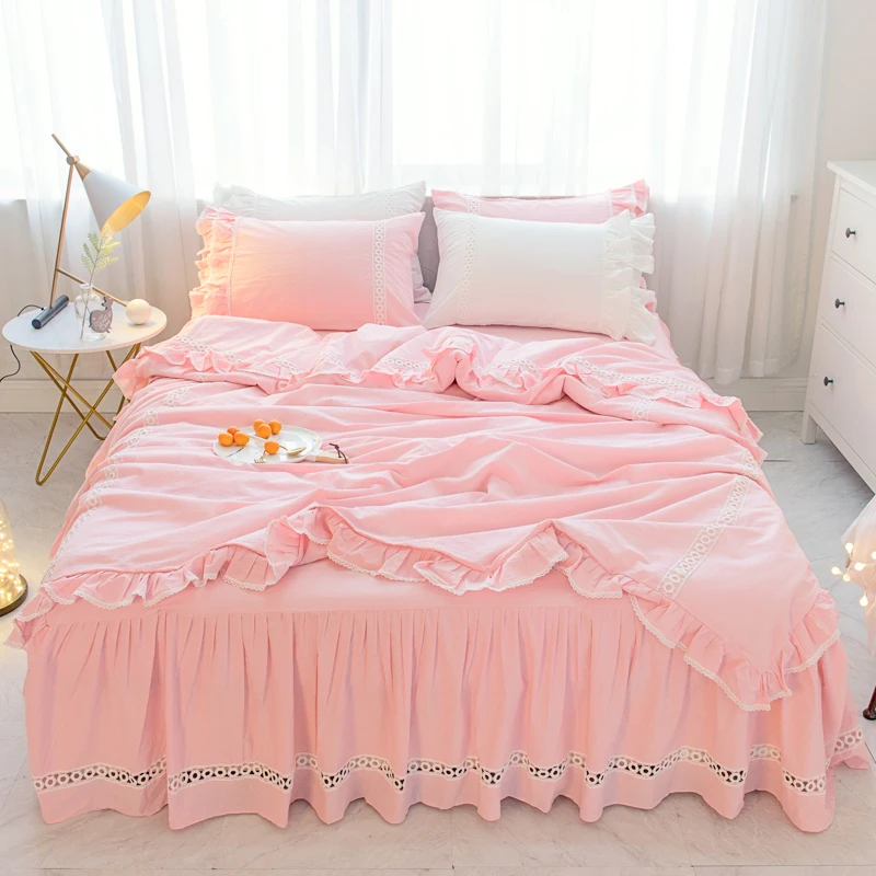 Roze wit grijs koreaanse prinses bed rok dekbedovertrek 100% katoen beddengoed sets twin queen king size meisjes kids beddengoed sets Roze wit grijs koreaanse prinses bed rok dekbedovertrek 100% katoen beddengoed sets twin queen king size meisjes kids beddengoed sets