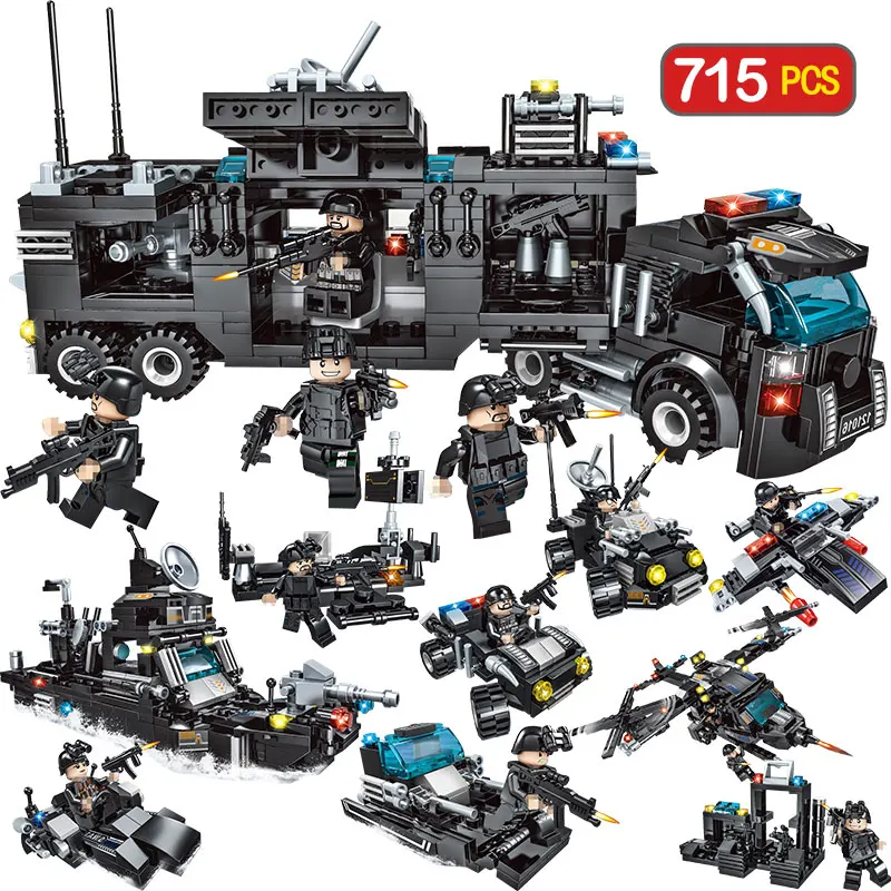 Delegacia de Polícia Cidade de Blocos de Construção Blocos de Brinquedo Educativo para Crianças para Meninos 715 Pcs da Compatíveis Legoingly Cidade Swat Caminhão Crianças