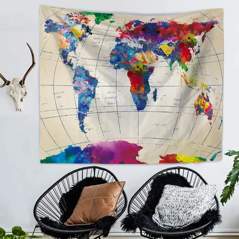 Map Tapestry Indian Mandala Hippie Chiffon Wall Hanging Retro Colorful World Tapestries Boho Bedspread Yoga Mat Blanket | Дом и сад