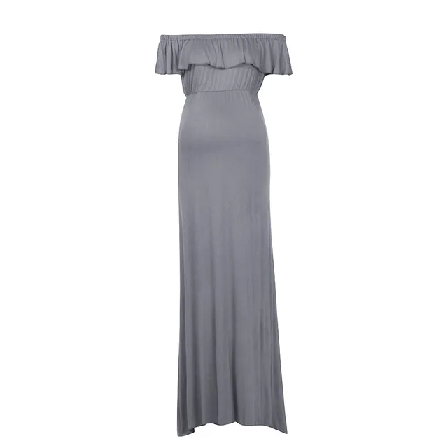 Summer Women Pregnant Off Shoulder Props Nursing Solid Pregnant Long Dress Woman One-Neck Collar Ruffled Photography Tail Dress