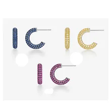 SLJELY/фирменный дизайн, Стерлинговое Серебро 925 пробы, синий, красный, желтый, U Серьги-гвоздики в форме сережек 5A Циркон CZ, женские модные простые ювелирные изделия для девочек