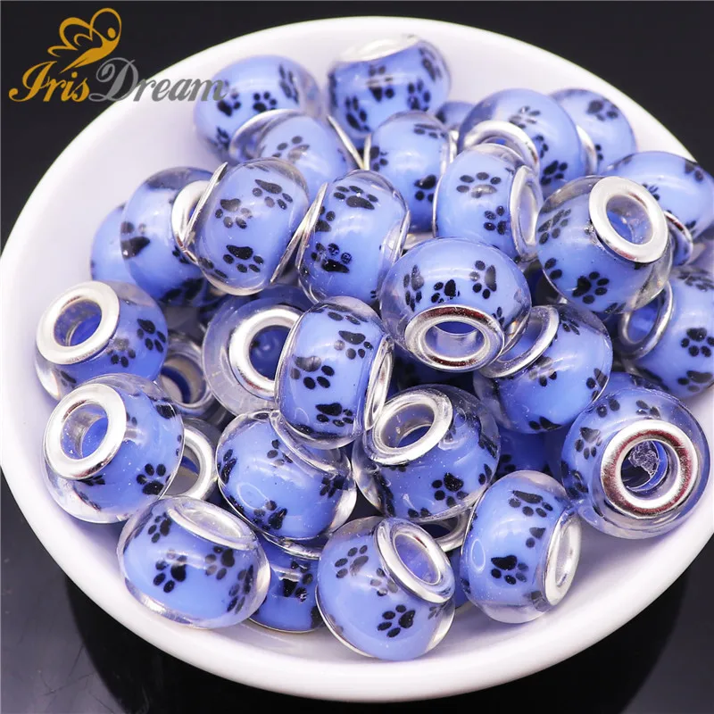 

50Pcs New Dog Paws Large Hole Rondelle European Beads fit Pandora Bracelet Bangle Chain Necklace Bead Charms for Jewelry Making
