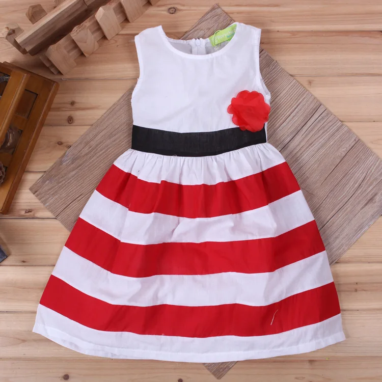3 Colors girls summer dress kids bow zipper striped vest dress children sleeveless o-neck ball gown cotton dress child clothing (20)