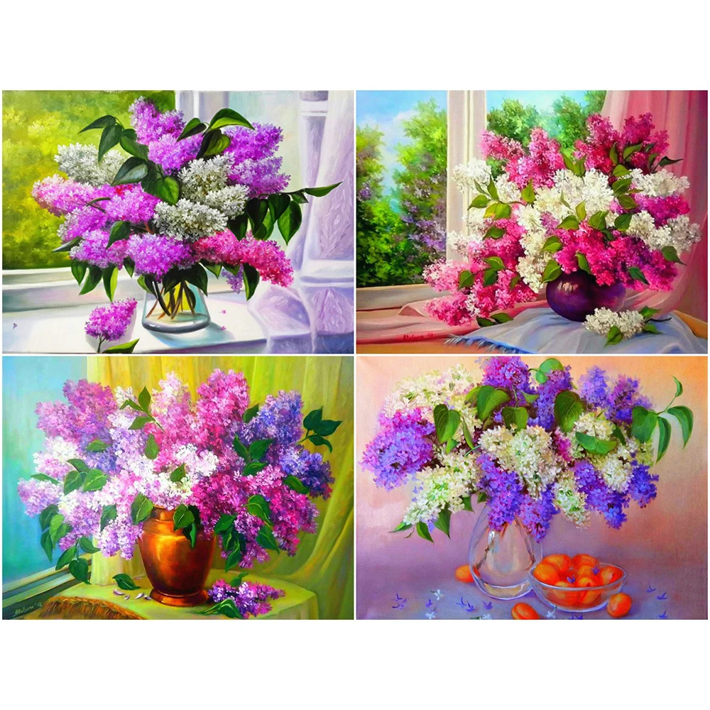 

Diamond Embroidery Full Display Flower Lilac Round Diamond Painting Flower Pictures Of Rhinestones Handmade Gift a1364