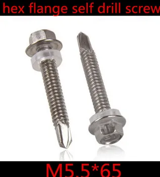 

20pcs/lot 410 stainless steel M5.5*65 hex washer self drilling padded hex self drilling screw dovetail screws