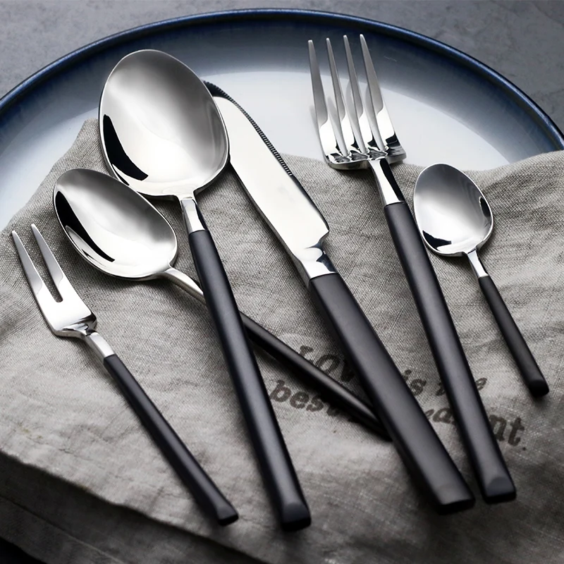 Набор столовых приборов из нержавеющей стали 18/10 24 шт.|black cutlery set|stainless steel dinnerware