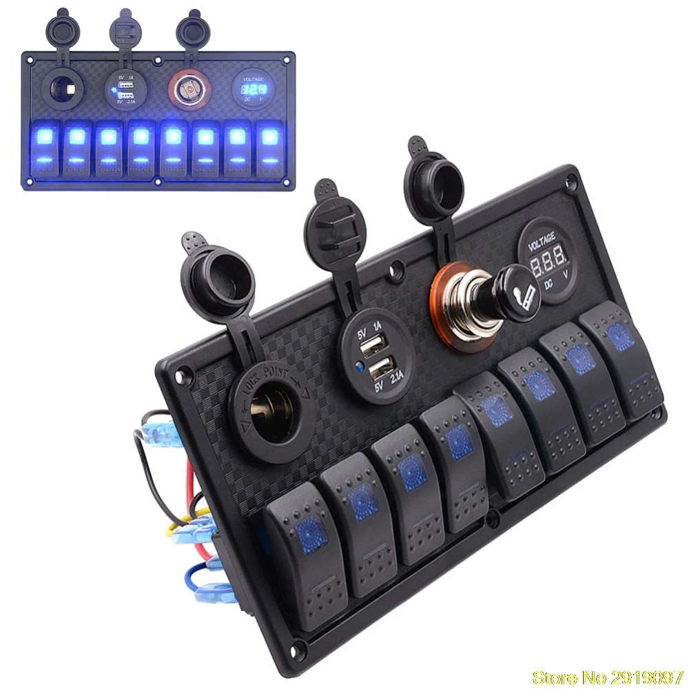 

New Waterproof Breakers 8 Gang Marine Boat Caravan Rocker Switch Panel USB Voltmeter Drop Shipping Support