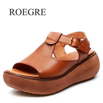 

2019 New Sandals Woman Summer Shoes Open Toe Gladiator Sandals For Women Wedges Platform Sandals Retro Genuine Cow Leather