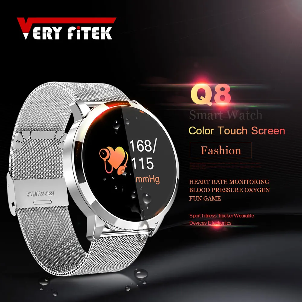 Смарт часы VERYFiTEK Q8 с монитором сердечного ритма кислородные IP67 шагомер мужские и