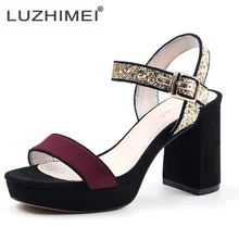 LUZHIMEI L986-7 Sapatos Das Mulheres Da Forma Sandálias, Saltos Quadrados 7.5 cm Sapatos Mulher Sapatos de Festa Mulheres sandalia feminina