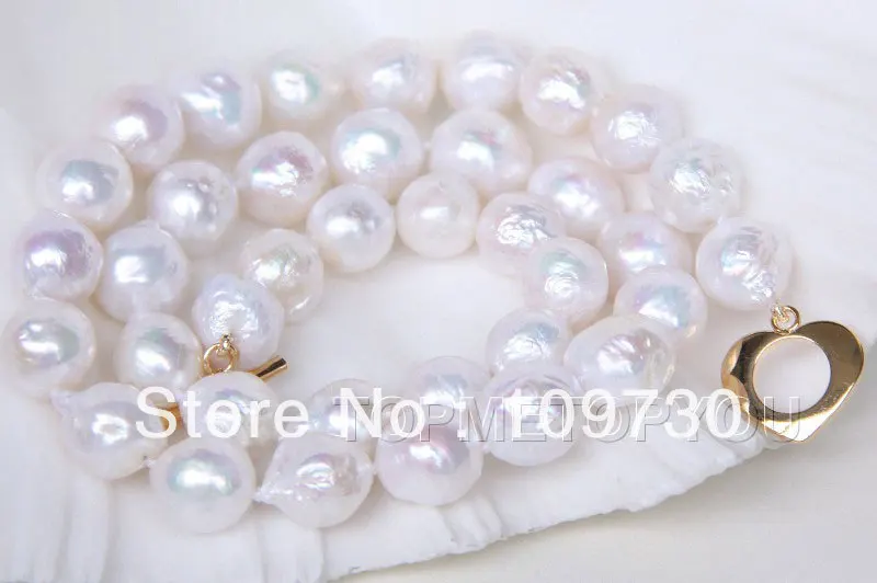 

Jewelry 00529 Charming!! Natural 11mm white Reorn keshi pearls necklace 5.6