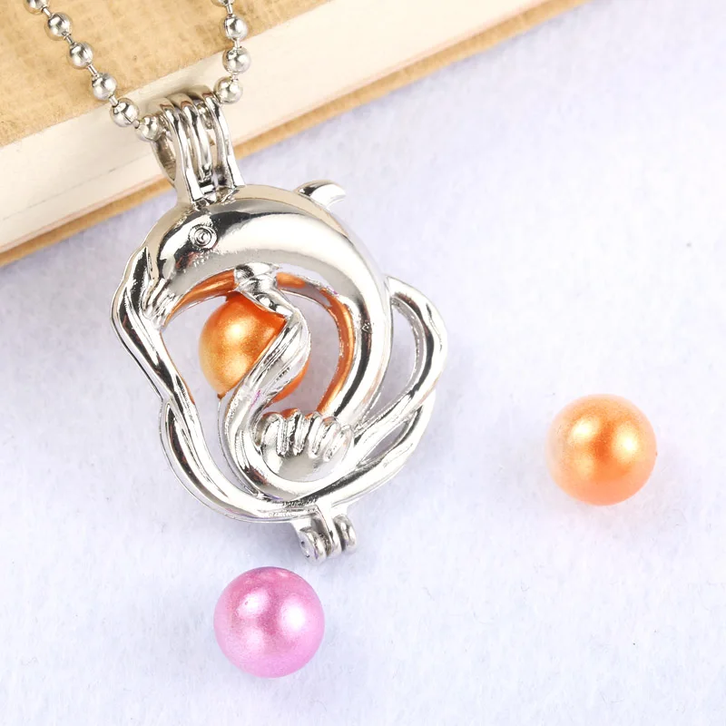 

Bright Silver dolphin Pearl Cage Jewelry Making Bead Cage Pendant Aroma Essential Oil Diffuser Locket For Oyster Pearl