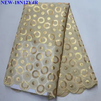 

2018 Latest High Quality Nigerian Mesh Lace Sequin Fabric Gold Silver Sequins Organza Lace Fabric For wedding dress HA-012