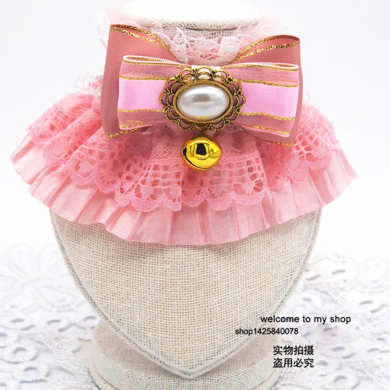 

Cute Small medium dog Bandana lace collar Scarf dog cat pet Neckerchief Princess luxury dog puppy bowtie pearl bell collar