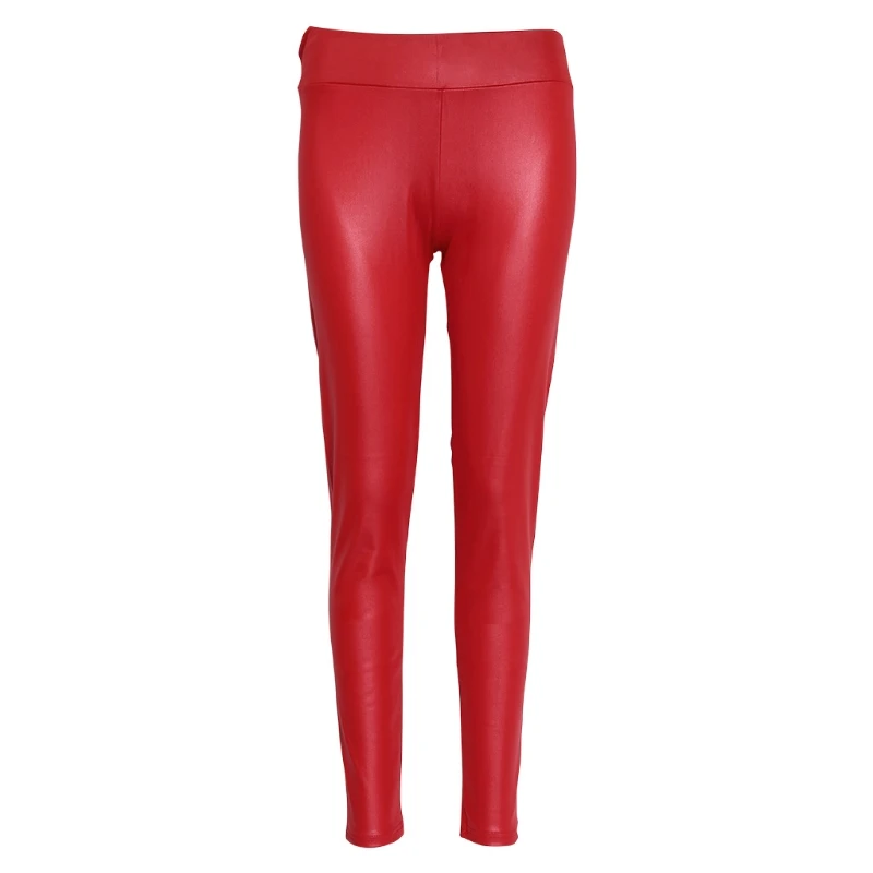3 цвета женские Высокая талия искусственная кожа Стрейчевые узкие брюки Блестящий Матовый леггинсы яркая кожа - Цвет: Красный