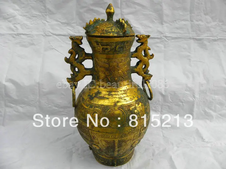 

wang 000214 antique bronze gilding : 34 cm tigers ears bottle jar