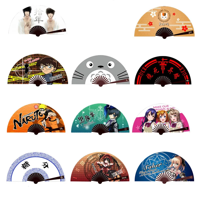 Аниме складной веер Totoro Conan Naruto Gintama 27 см длина темно коричневый винтажный