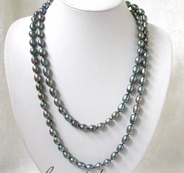 

shipping>>>>>N535 LUSTER 50" 12mm baroque rice peacock black pearl necklace