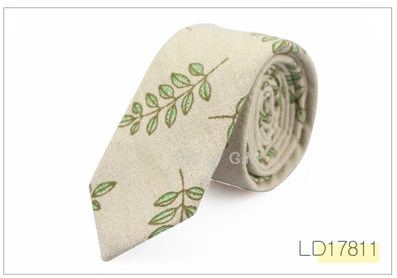 Fashion Neck Tie For Men Floral Linen Ties for Wedding Party Print Narrow Neckties Casual Mens Retro Neckwear Male Cotton Ties - Цвет: LD17811