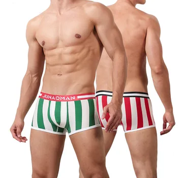 

Fashion Mens Cotton Boxer Shorts Low Waist Stripe Breathable Sexy Male Underwear U Pouch High Quality Man Seamless Underpants