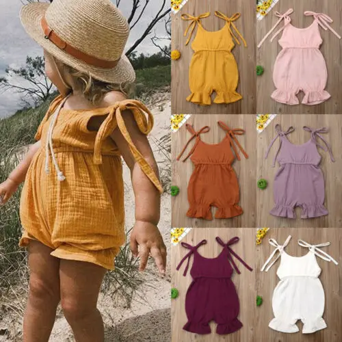 أحدث الأزياء الوليد طفلة ملابسهم الكتف بلون كشكش ثوب فضفاض بذلة ملابس Sunsuit أحدث الأزياء الوليد طفلة ملابسهم الكتف بلون كشكش ثوب فضفاض بذلة ملابس Sunsuit