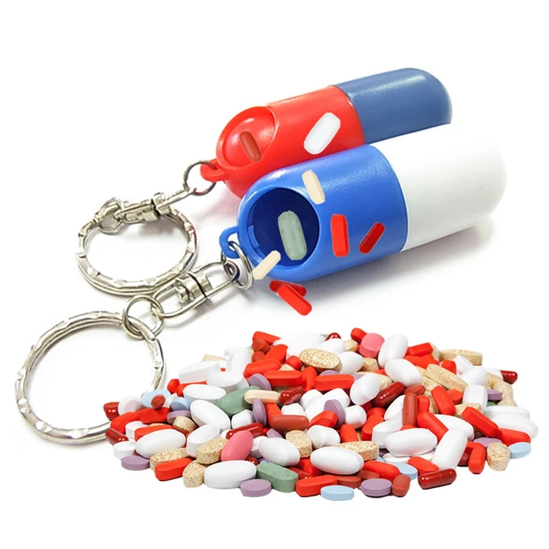 1Pc Plastic Pill Box Medicine Case Container Bottle Holder Keychain