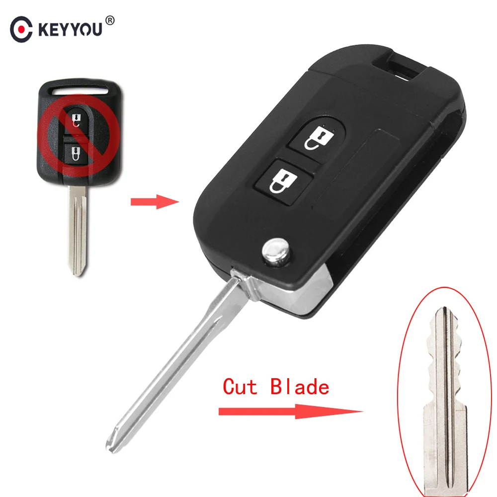 

KEYYOU Flip Folding Remote Key Shell For Qashqai Nissan Micra Navara Almera Note 2 Buttons Car Key Case Fob Cover With Sticker