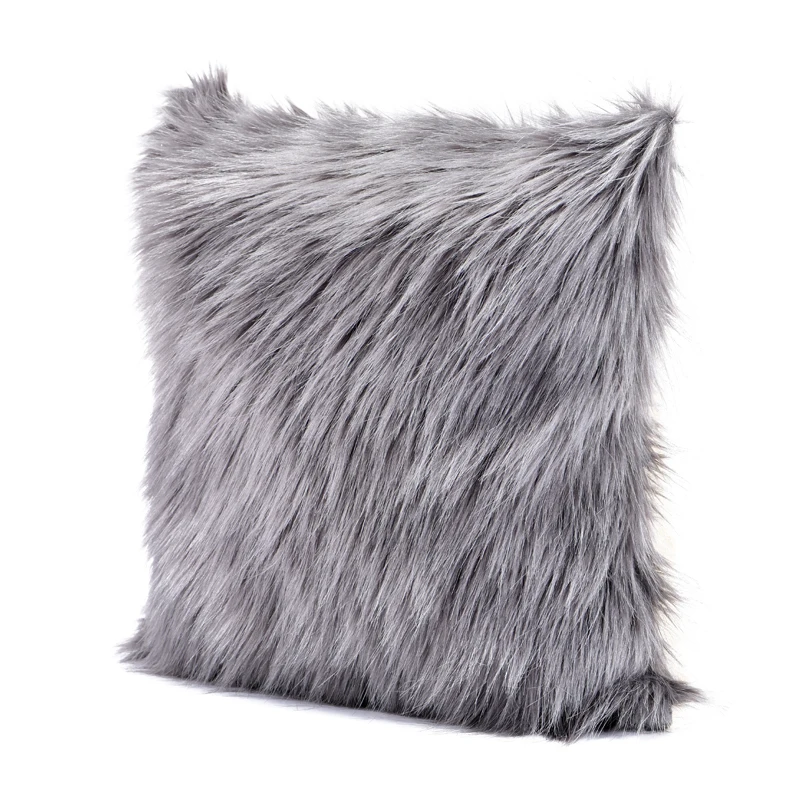 Grey Fuzzy Faux Fur throw pillows 