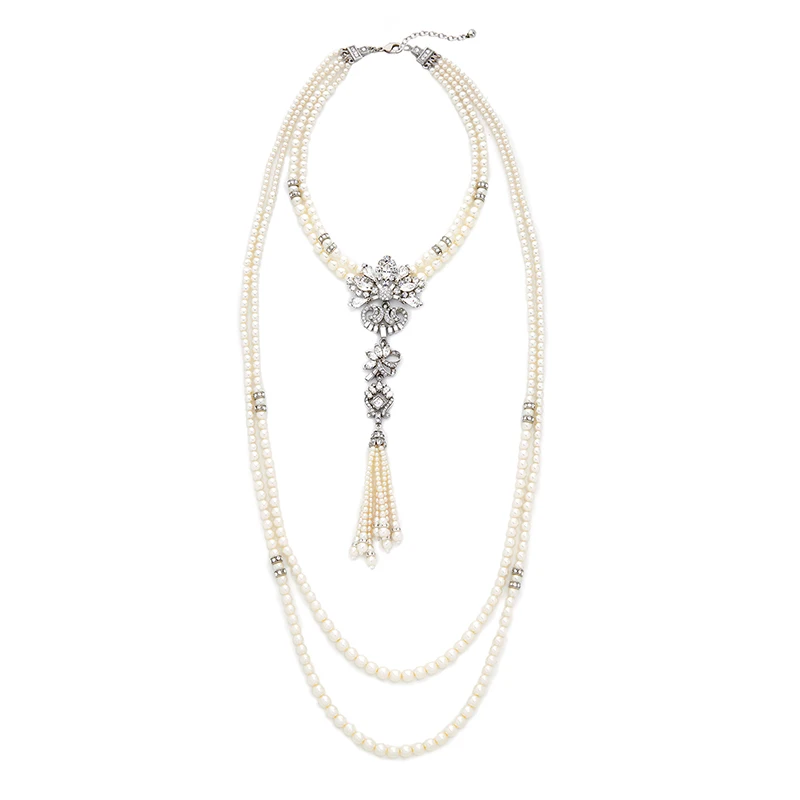 

Bulk Price Bohemia Acrylic Pearl Crystal Necklaces Pendants 2018 Ethnic multi layer Long Chain Necklace For Women Indian Jewelry