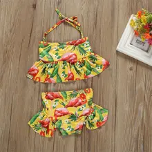 Pudcoco/ брендовый Летний Детский бикини для маленькой девочки, костюм с бантом и фламинго, купальный костюм, Плавательный Костюм 1-6Y