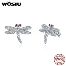 WOSTU Популярные 925 пробы серебряные ослепительные стрекозы милые серьги-гвоздики для женщин вечерние свадебные серебряные украшения Brincos CTE005