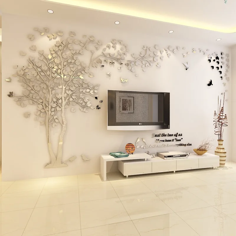 Новинка, стильная Наклейка на стену с изображением дерева для влюбленных, для гостиной, дивана, задней панели, 3D акриловая Хрустальная настенная наклейка, сделай сам, домашний художественный Настенный декор - Цвет: Silver-LEFT