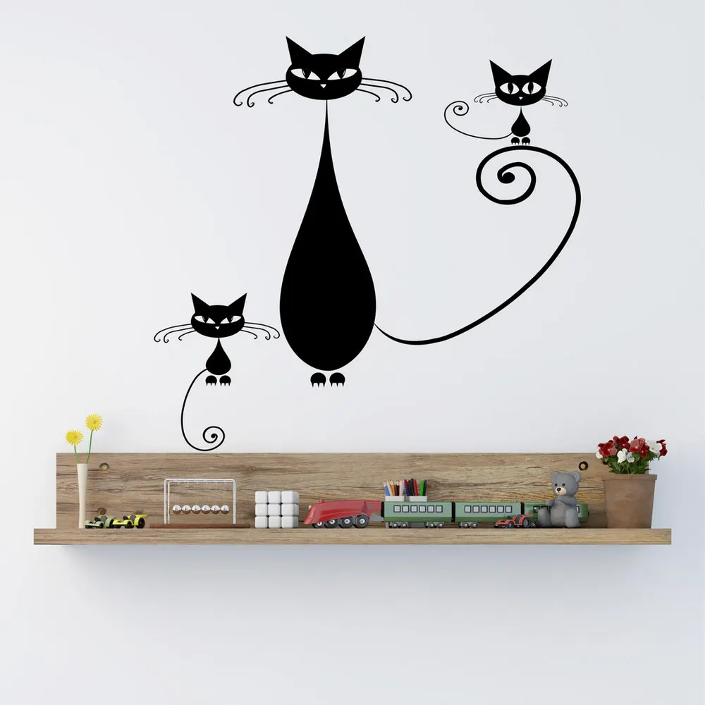 3pc Cat Art Vinyl Decal Stickers for Living Room Bedroom Wall Art Interior Design Home Decor