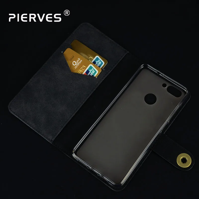

Pierves Handmade Retro Flip Cover Silicone bumper TPU Vintage Leather Wallet Phone Case For ZTE Blade V9