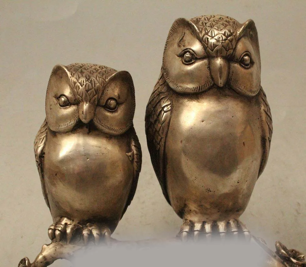 10 &quotНародная китайская Серебряная скульптура резная 2 Love Bird Scout Minerva статуя