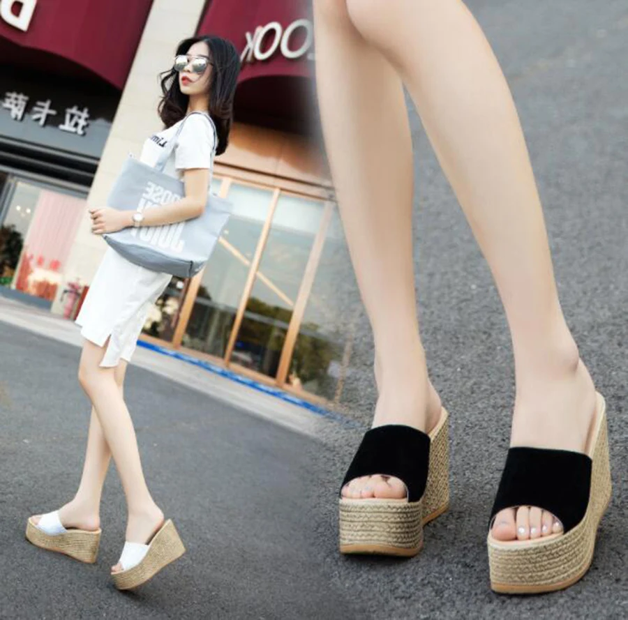 

Women's Slippers Waterproof Platform Slope Sandals Thick-soled High-heeled Muffin Slippers Fashion Simple Explosion Beach Shoes