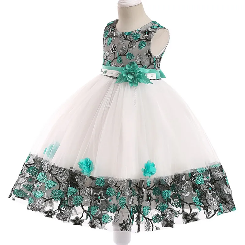 Детское изысканное платье принцессы с вышитыми цветами; свежее и милое платье для торжеств; летнее платье с цветочным узором для девочек 3-10 лет