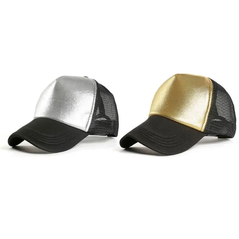 

Minimalist Women Men Metallic Hot Silver Gold Glitter Baseball Cap Adjustable Mesh Splicing Back Breathable Hip-Hop Trucker Hat