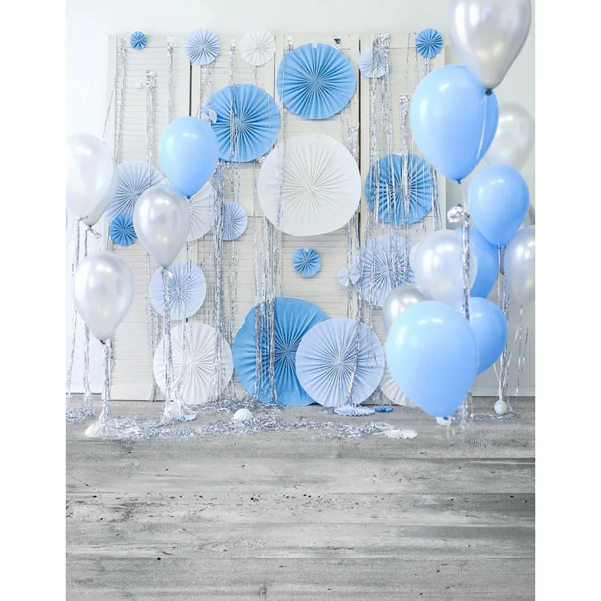 Seamless Vinyl Photography Backdrop White Blue Balloon