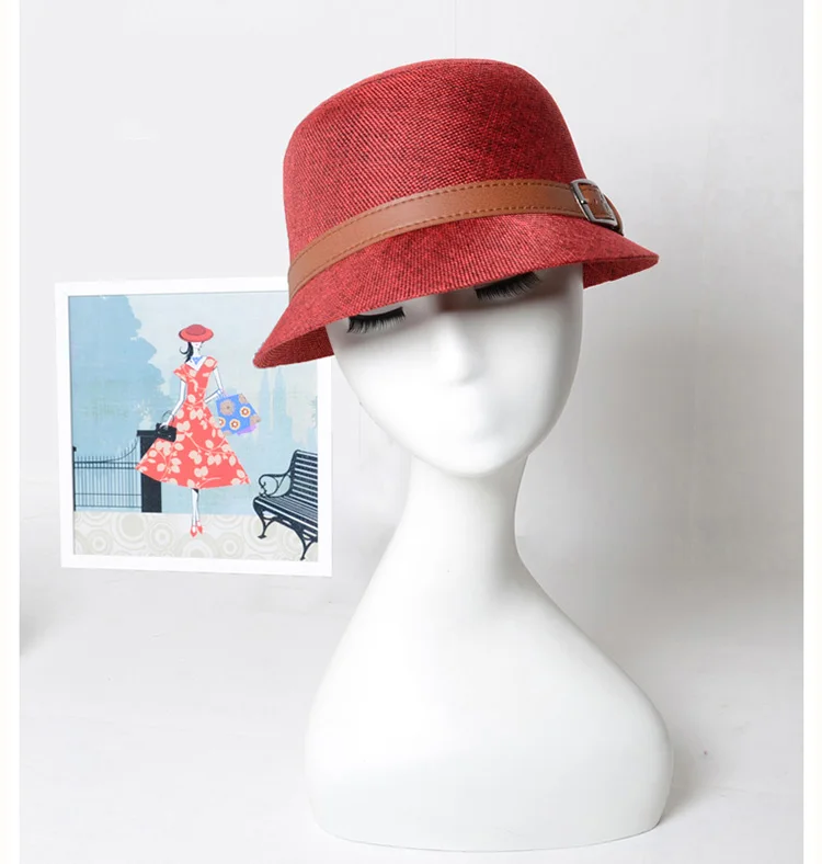 Летние женские льняные Соломенная Панама Sun пляжные кепки для Для женщин кожаный ремешок CSDS009 - Цвет: red