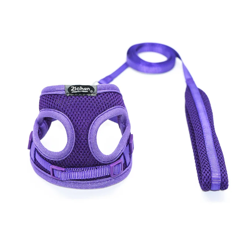 Dog Cat Harness Vest Pet Supplies Adjustable Soft Breathable Mesh Chest Strap Walking Lead Leash for Puppy Small Medium Dog - Цвет: Purple