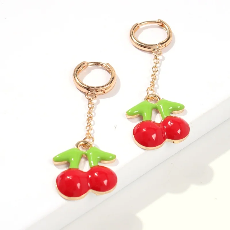 Lalynnlys Cute Cherry Watermelon Pineapple Drop Earrings New Fashion Rhinestone Fruit Dangle Earrings Ear Accessories Hot E60491