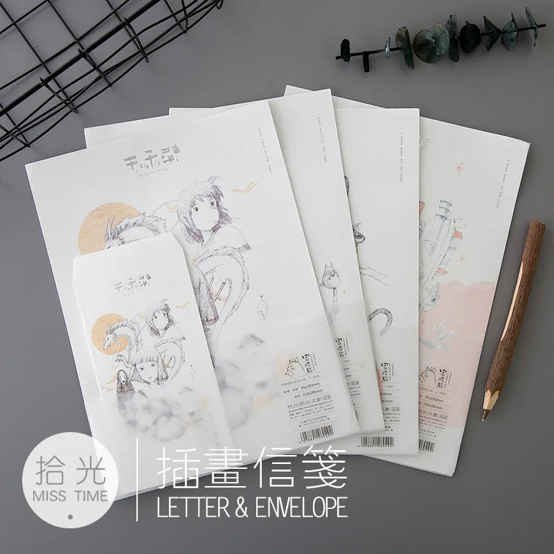 9 шт./компл. 3 окутывания + 6 бумага для письма Hayao Miyazaki конверт бумажного школьные